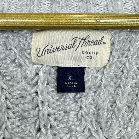 Universal Thread Chunky Cable Knit Fisherman Metallic Cardigan XL Gray Silver - Picture 5 of 6